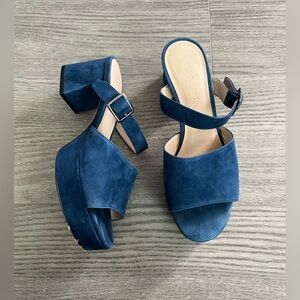 M. Gemi Blue Suede Platform Block Heels Size 35.5 Made in Italy